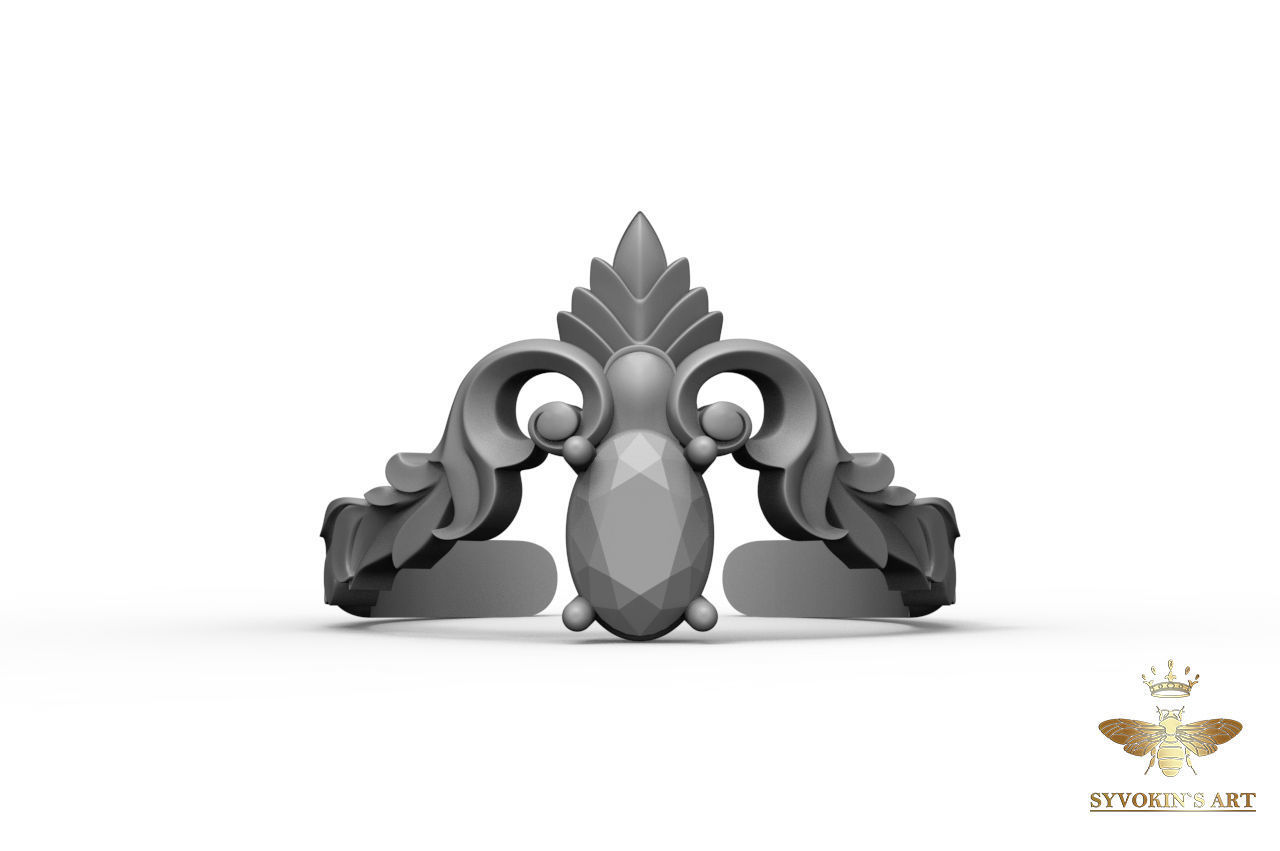Ring simple and elegant with oval stone 3D print model_5