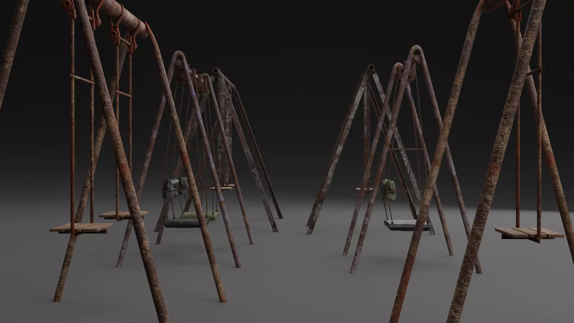Old Rusty Swings pack set NAT Low-poly 3D model