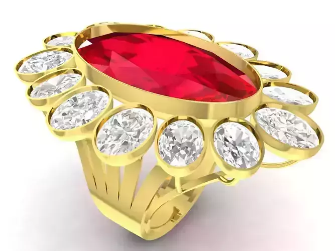 oval ruby diamond halo women ring 3539