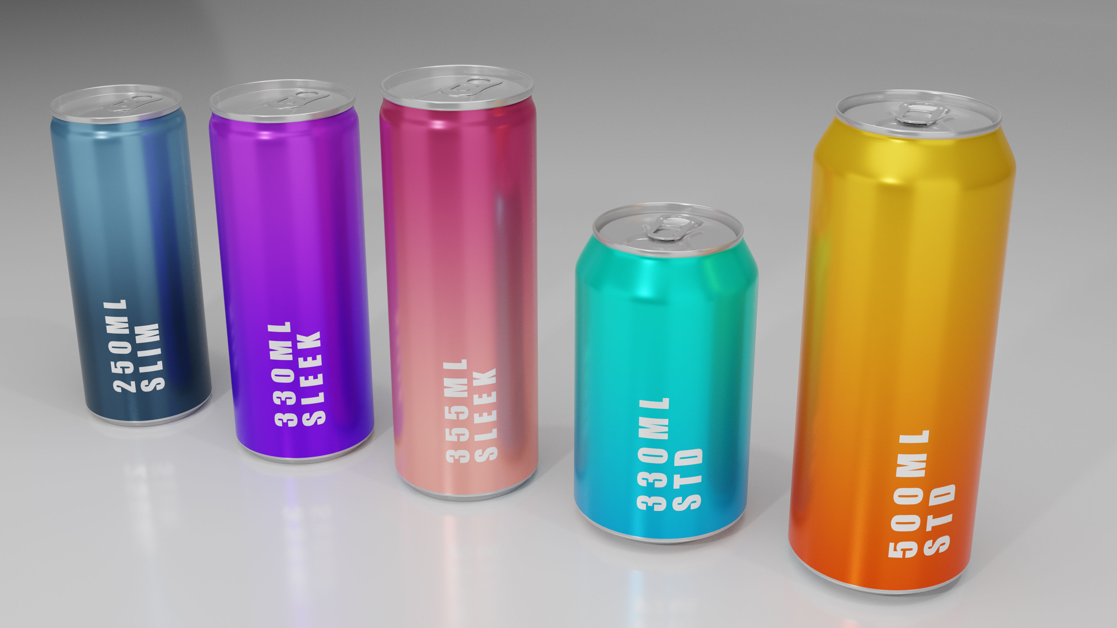 Realistic Aluminium Soda Beverage Can real size Collection 3D model_1