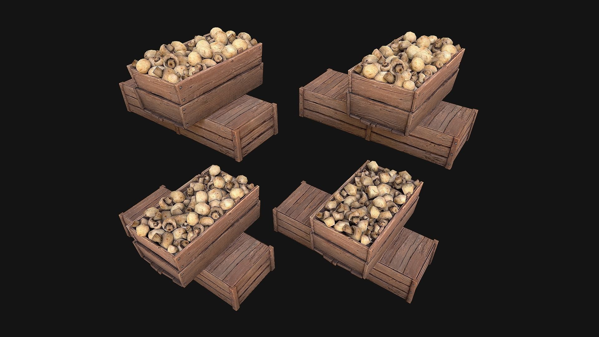 Mushrooms Crate Stand Box Low-poly 3D model_3