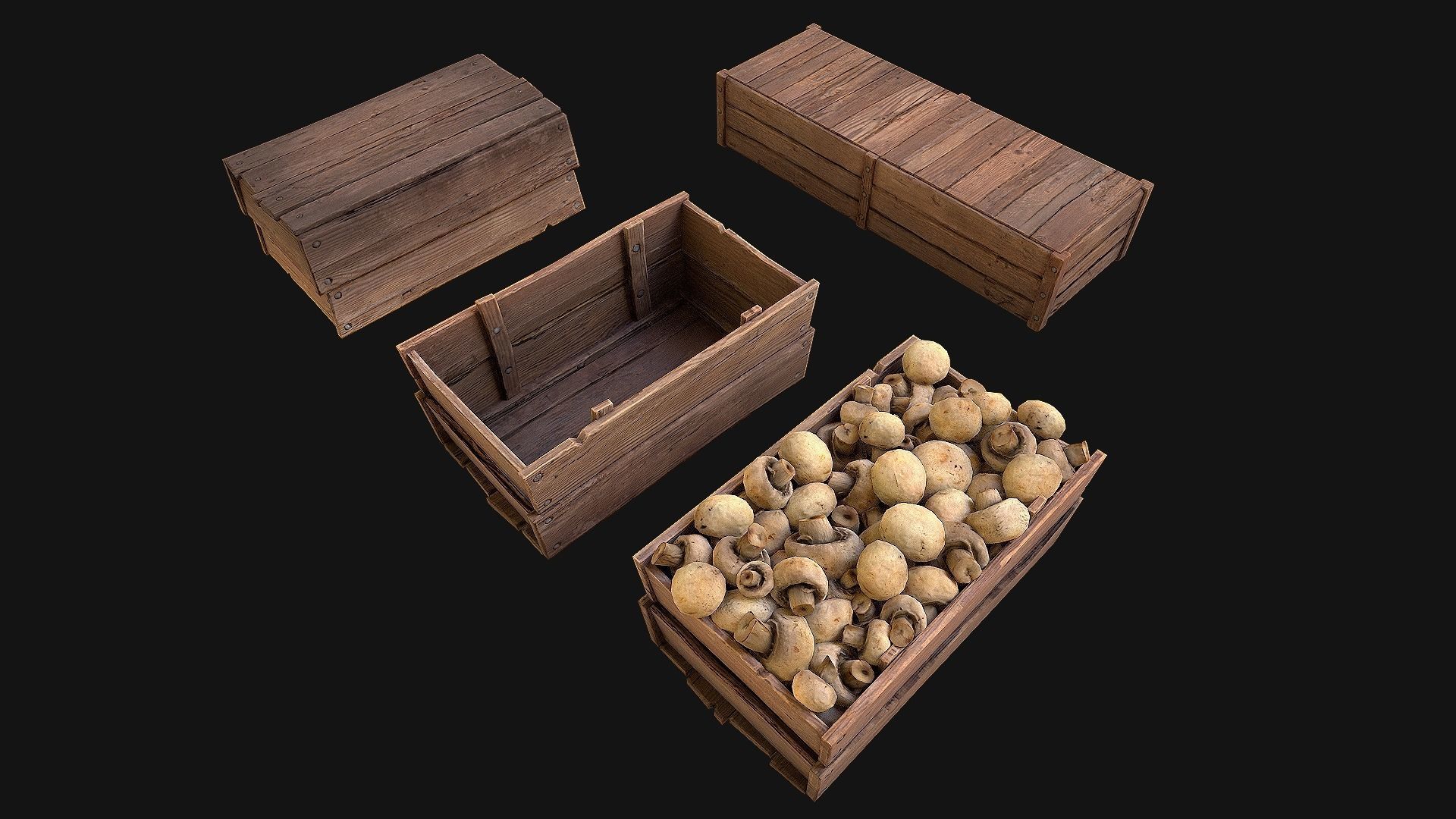 Mushrooms Crate Stand Box Low-poly 3D model_10