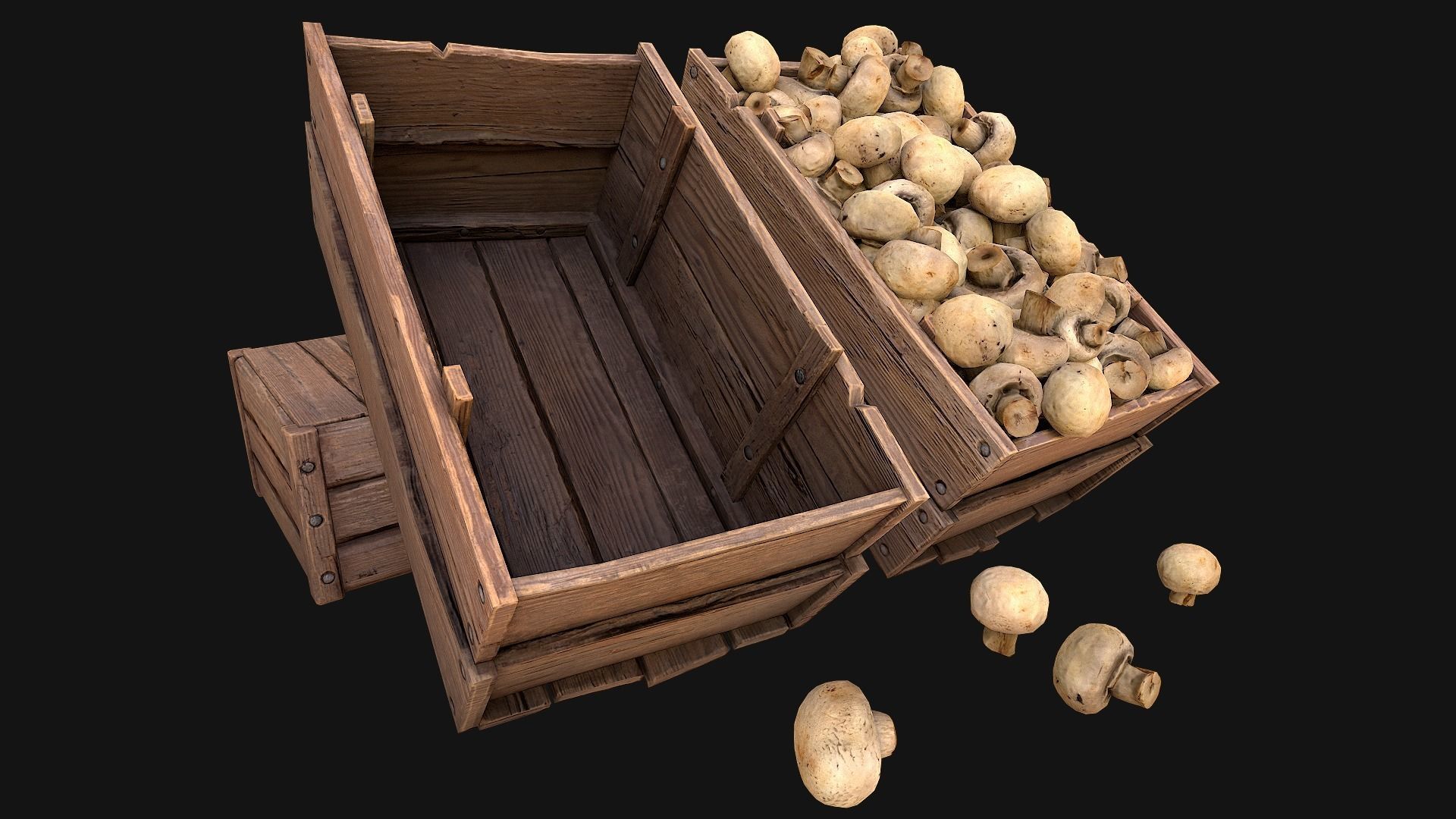 Mushrooms Crate Stand Box Low-poly 3D model_4