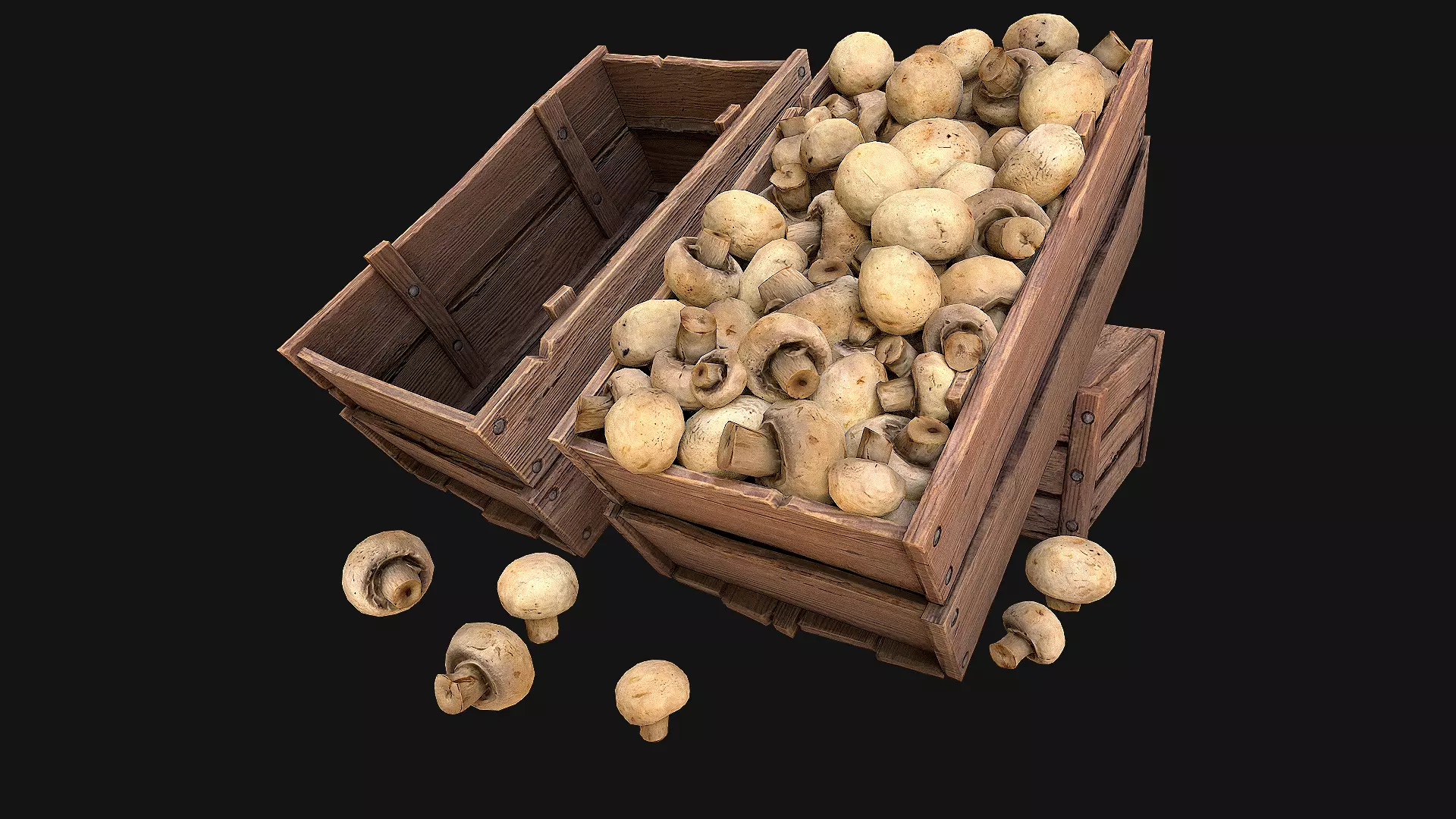 Mushrooms Crate Stand Box Farm Village Food Low-poly 3D model