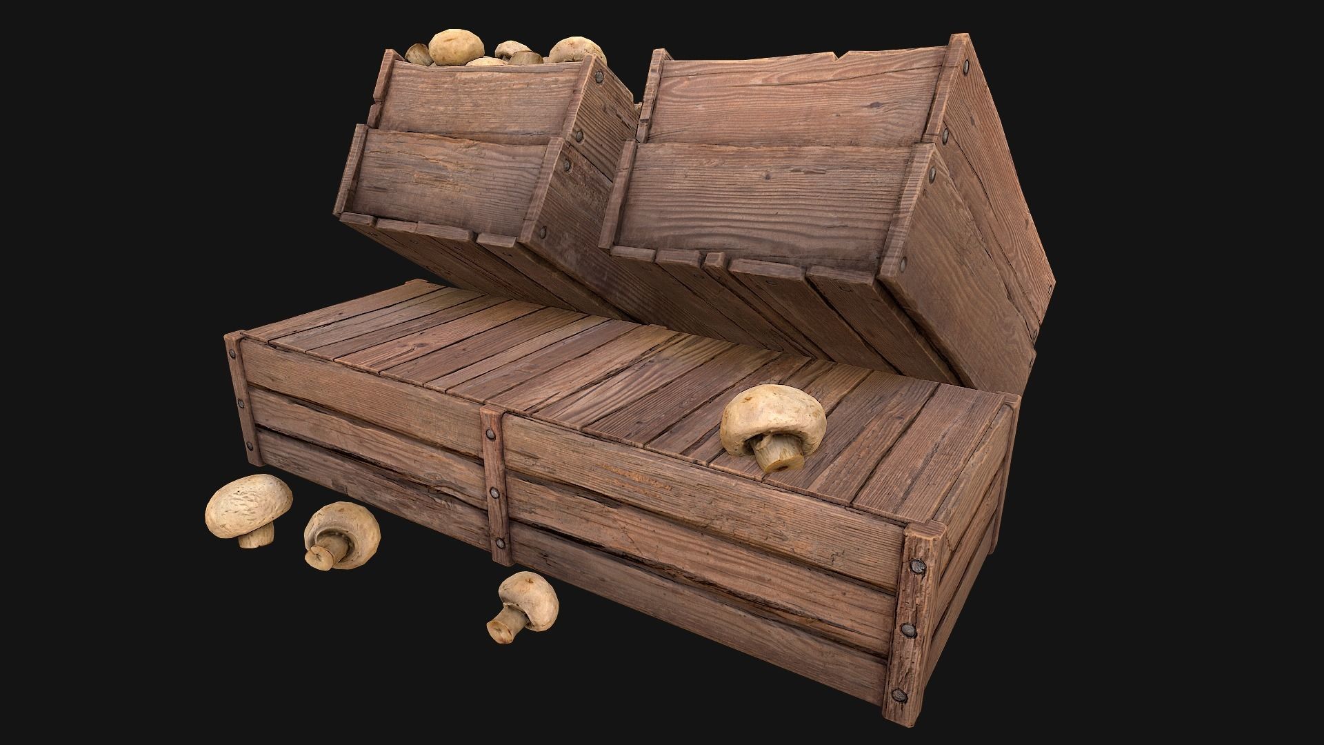 Mushrooms Crate Stand Box Low-poly 3D model_5