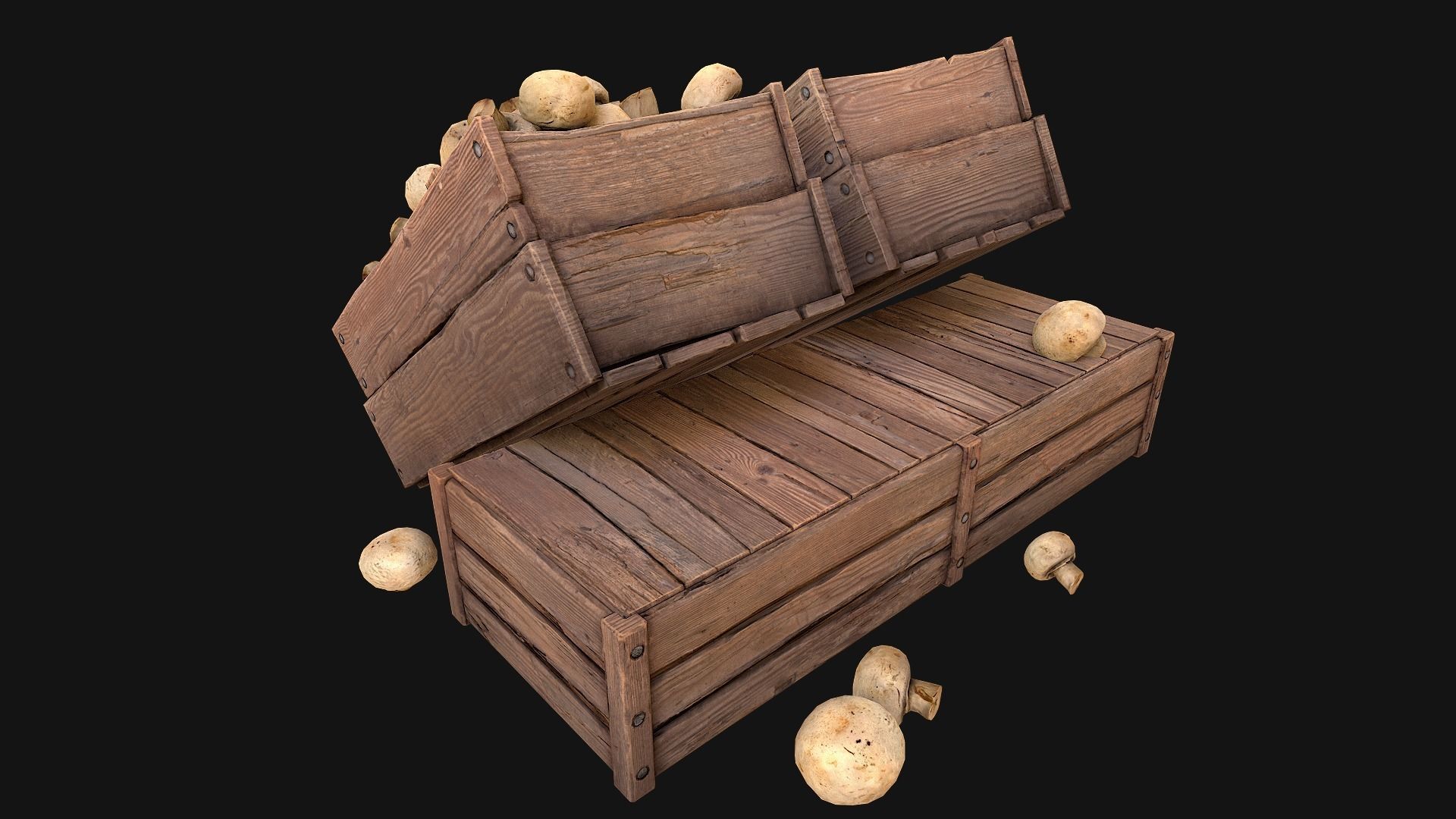 Mushrooms Crate Stand Box Low-poly 3D model_6