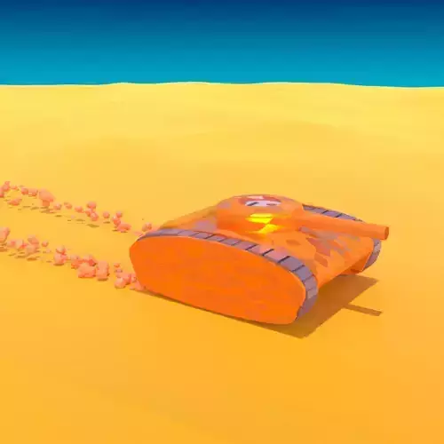 Low Poly Tank orange in desert