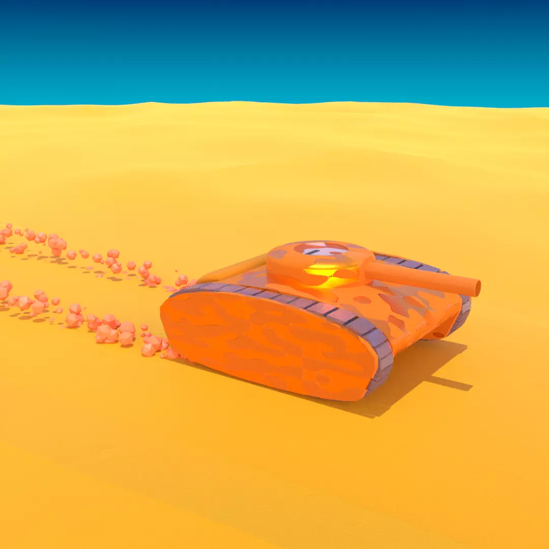 Low Poly Tank orange in desert Free low-poly 3D model