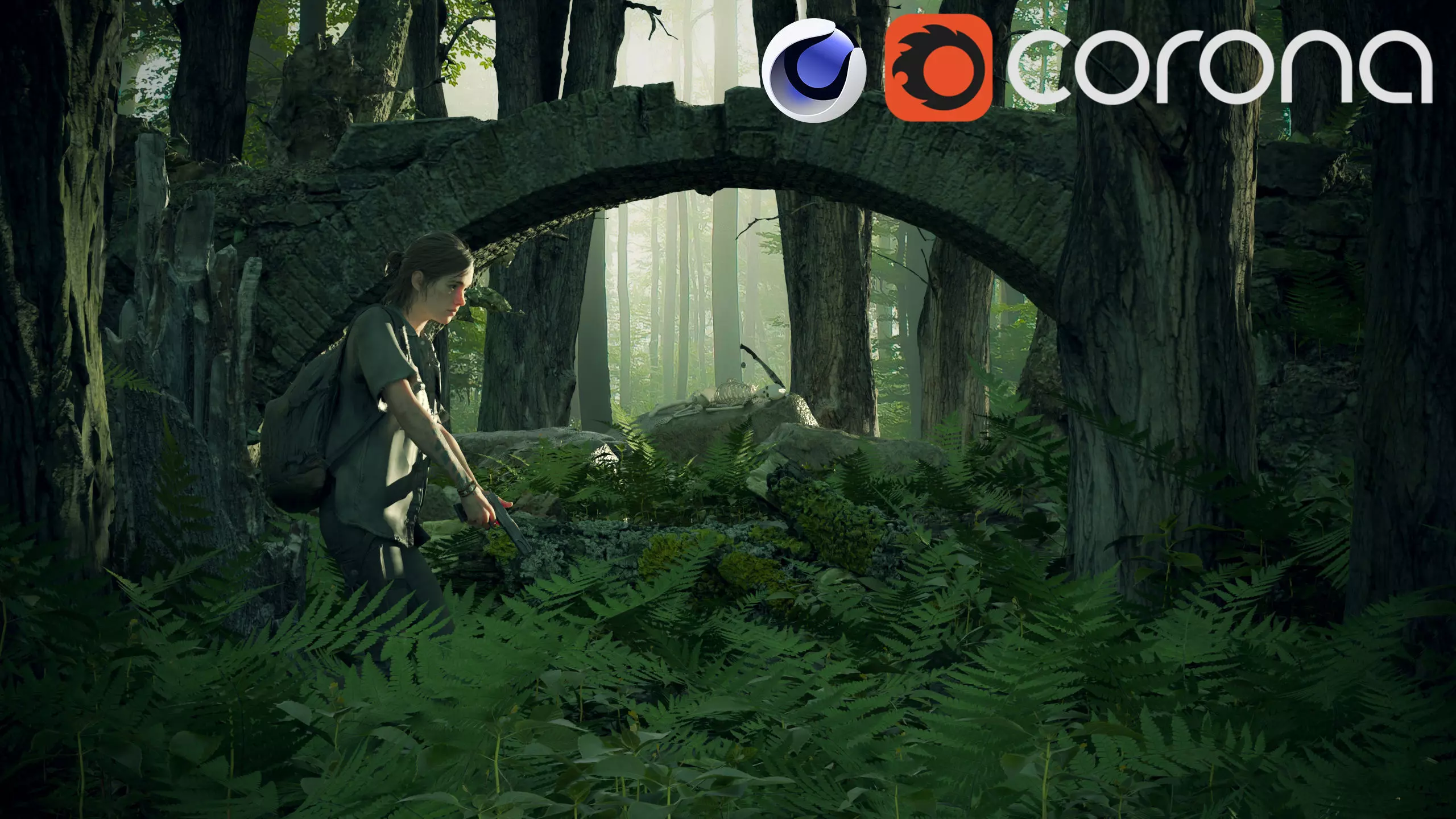 Ellie the last of us 2 - Forest set Cinema4d and Corona 3d model 3D model_0