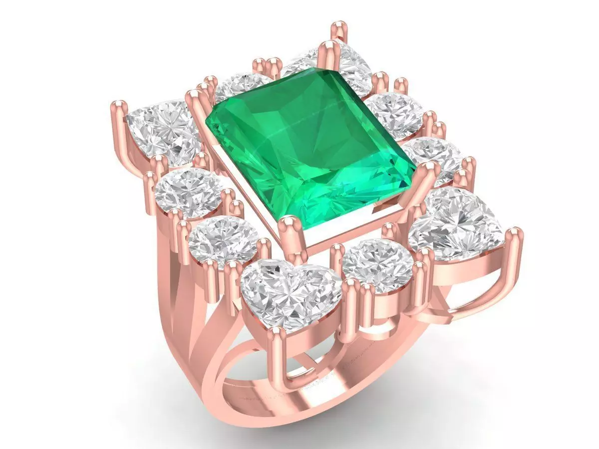 Luxury Emerald Cut Halo Ring for Women 3542 3D print model