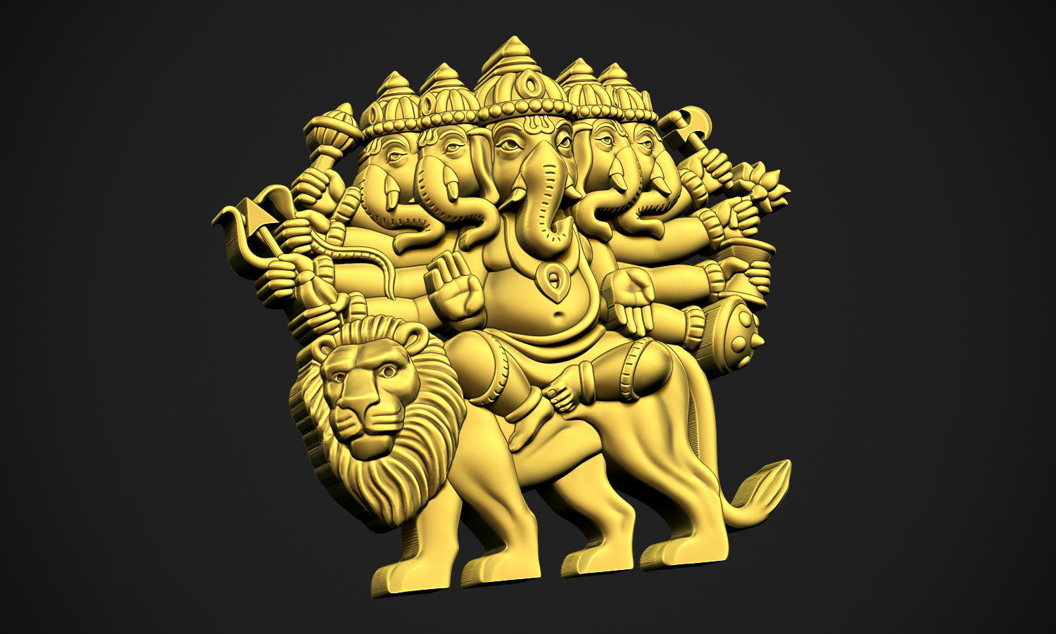 Ganesha Panchmukhi Relief 3D print model_1
