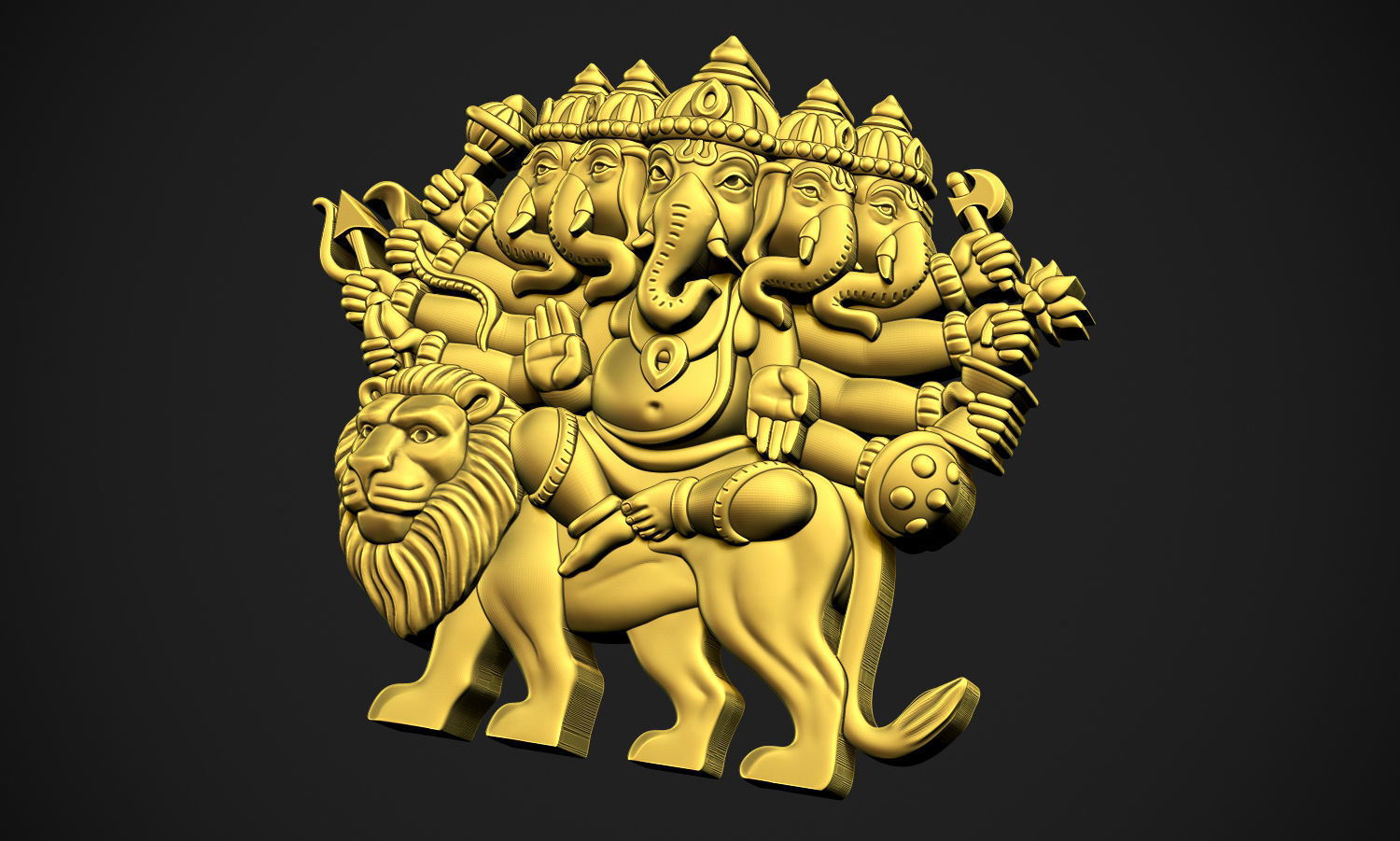 Ganesha Panchmukhi Relief 3D print model_2