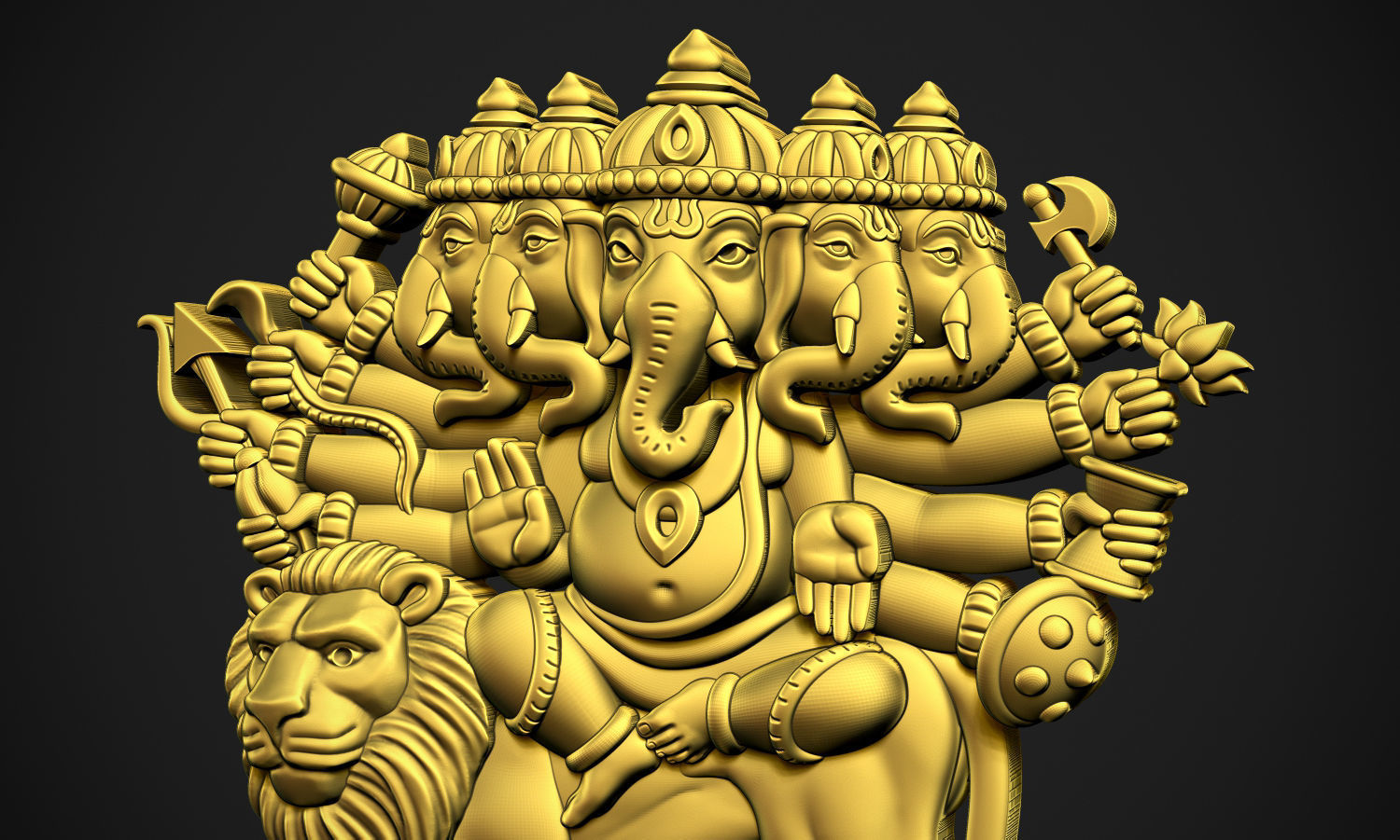 Ganesha Panchmukhi Relief 3D print model_3