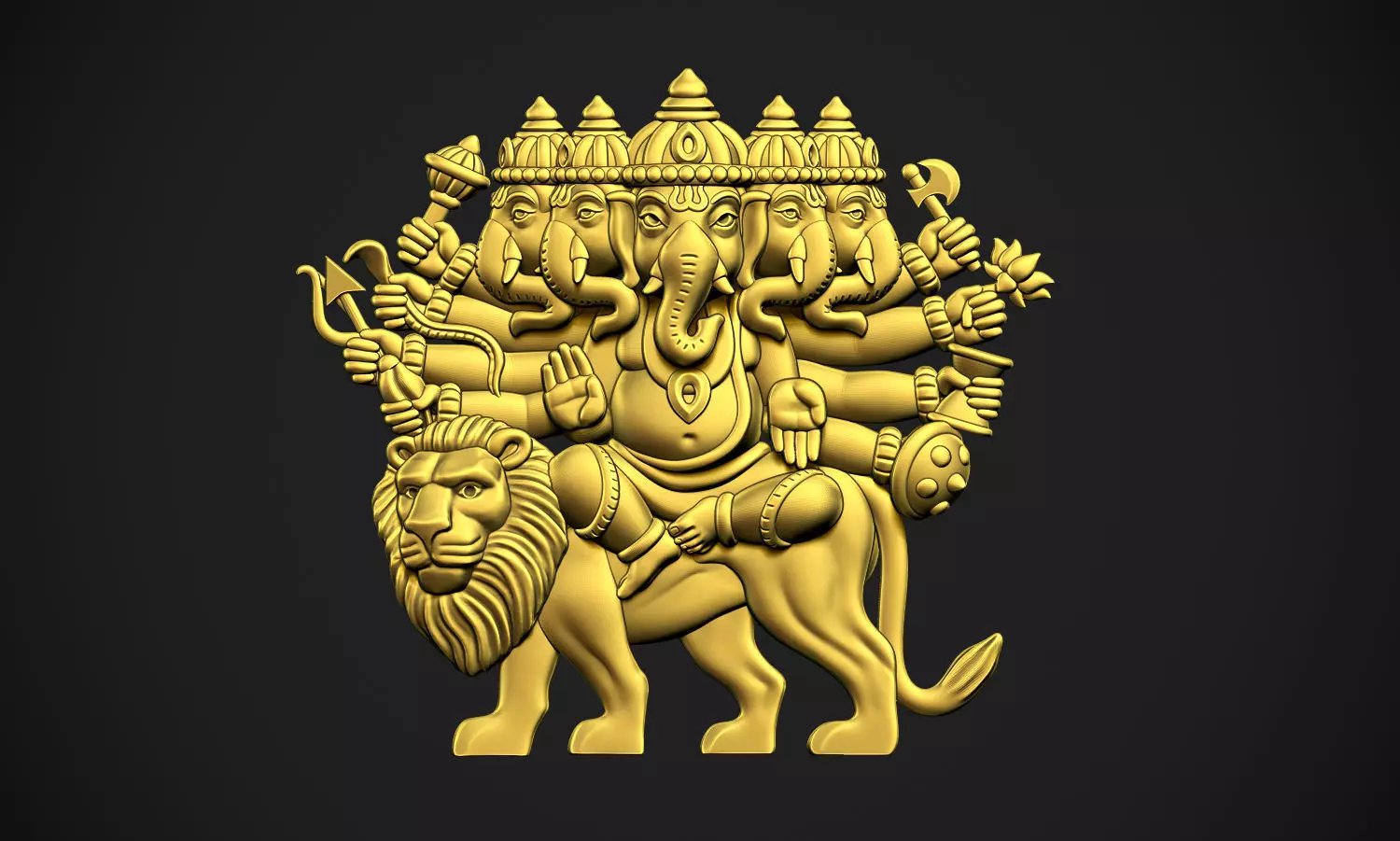 Ganesha Panchmukhi Relief 3D print model_0