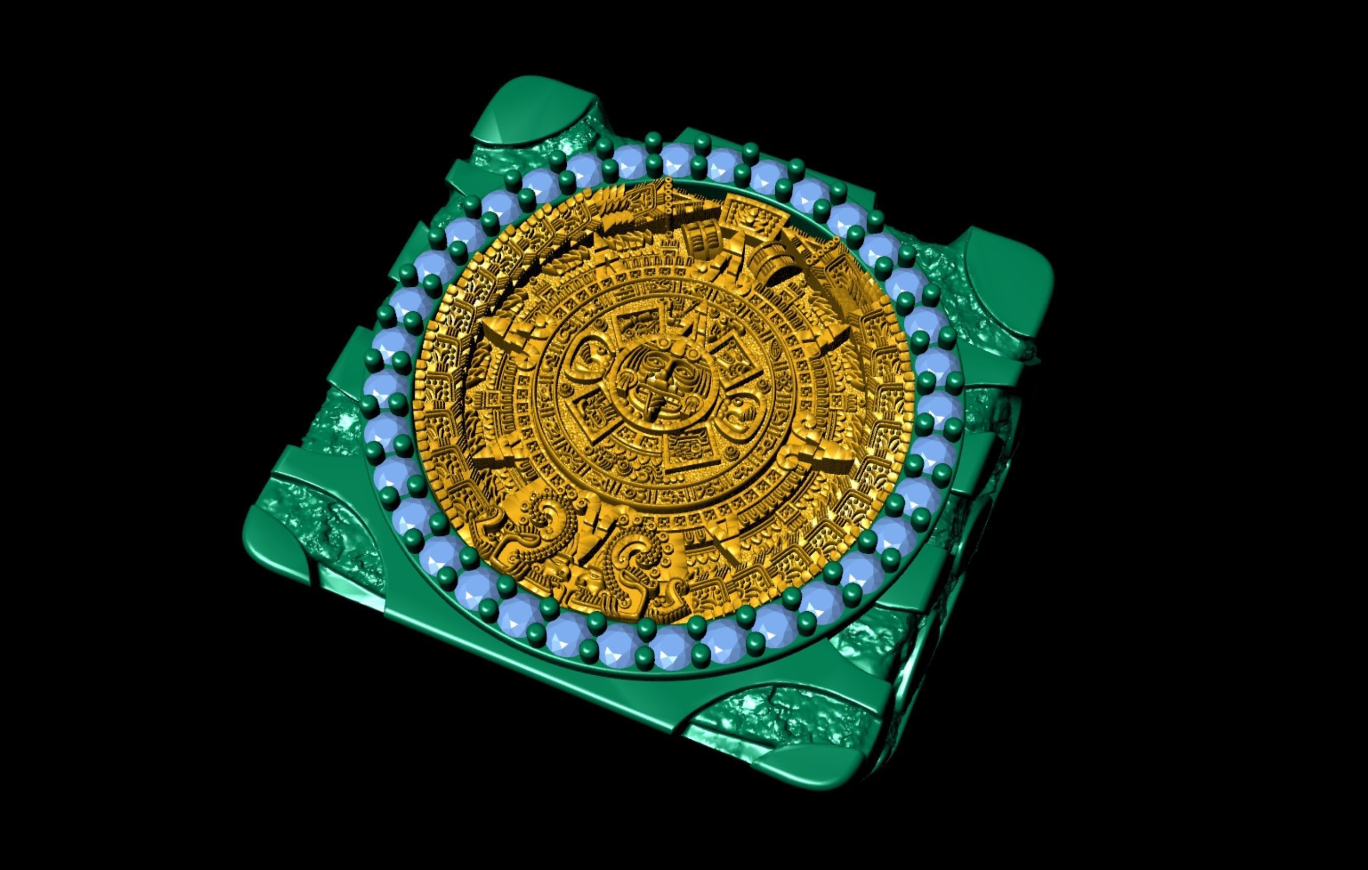 Mayan Calendar Nugget Gold Ring  3D print model_9
