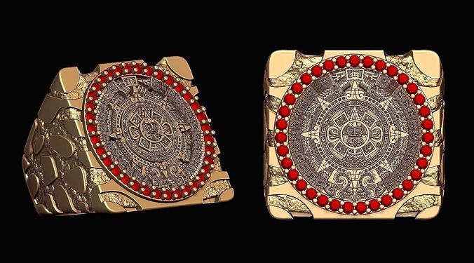 Mayan Calendar Nugget Gold Ring  3D print model