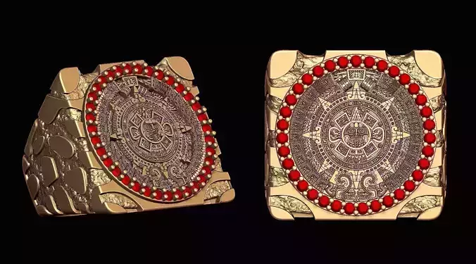 Mayan Calendar Nugget Gold Ring  3D print model