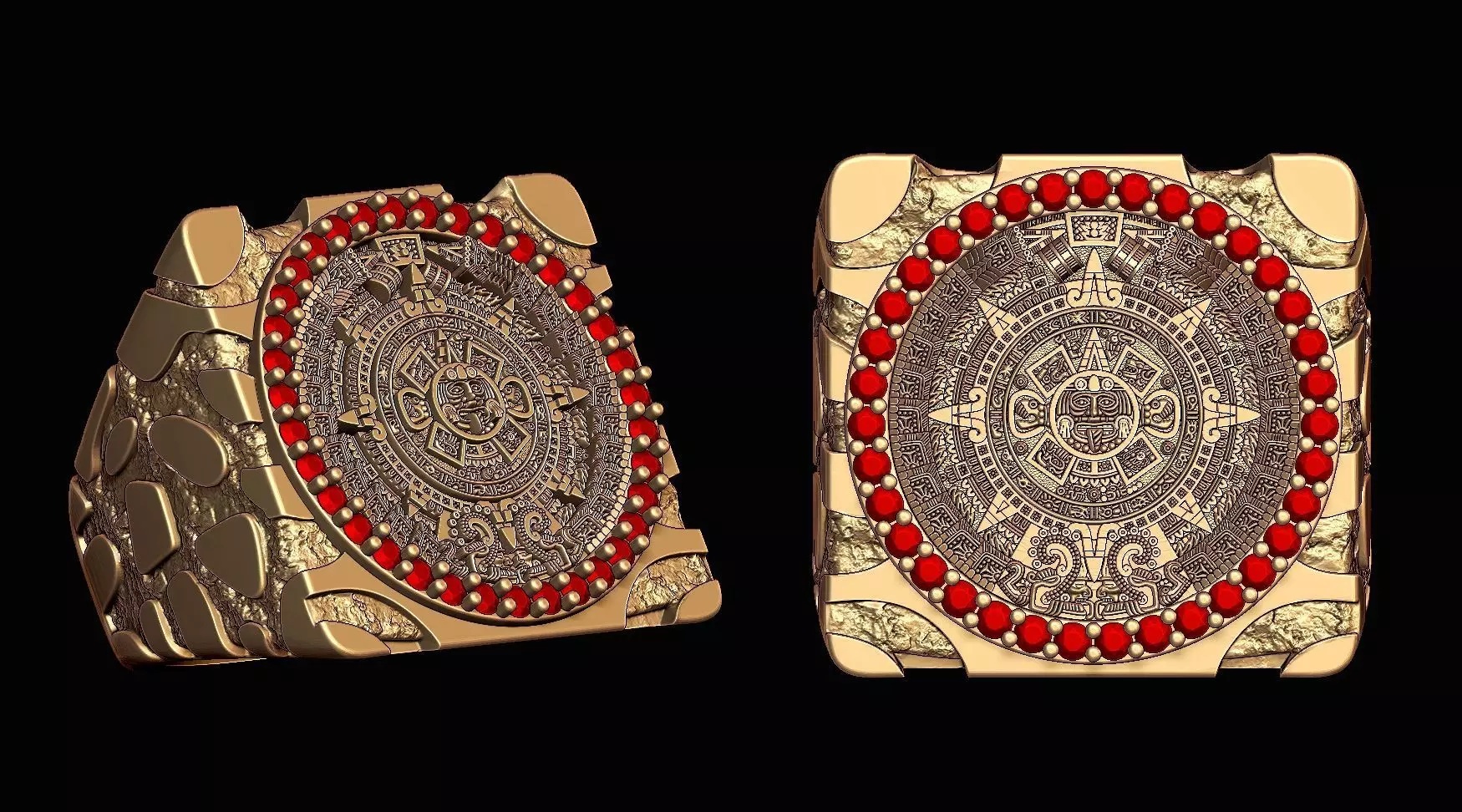 Mayan Calendar Nugget Gold Ring  3D print model_0