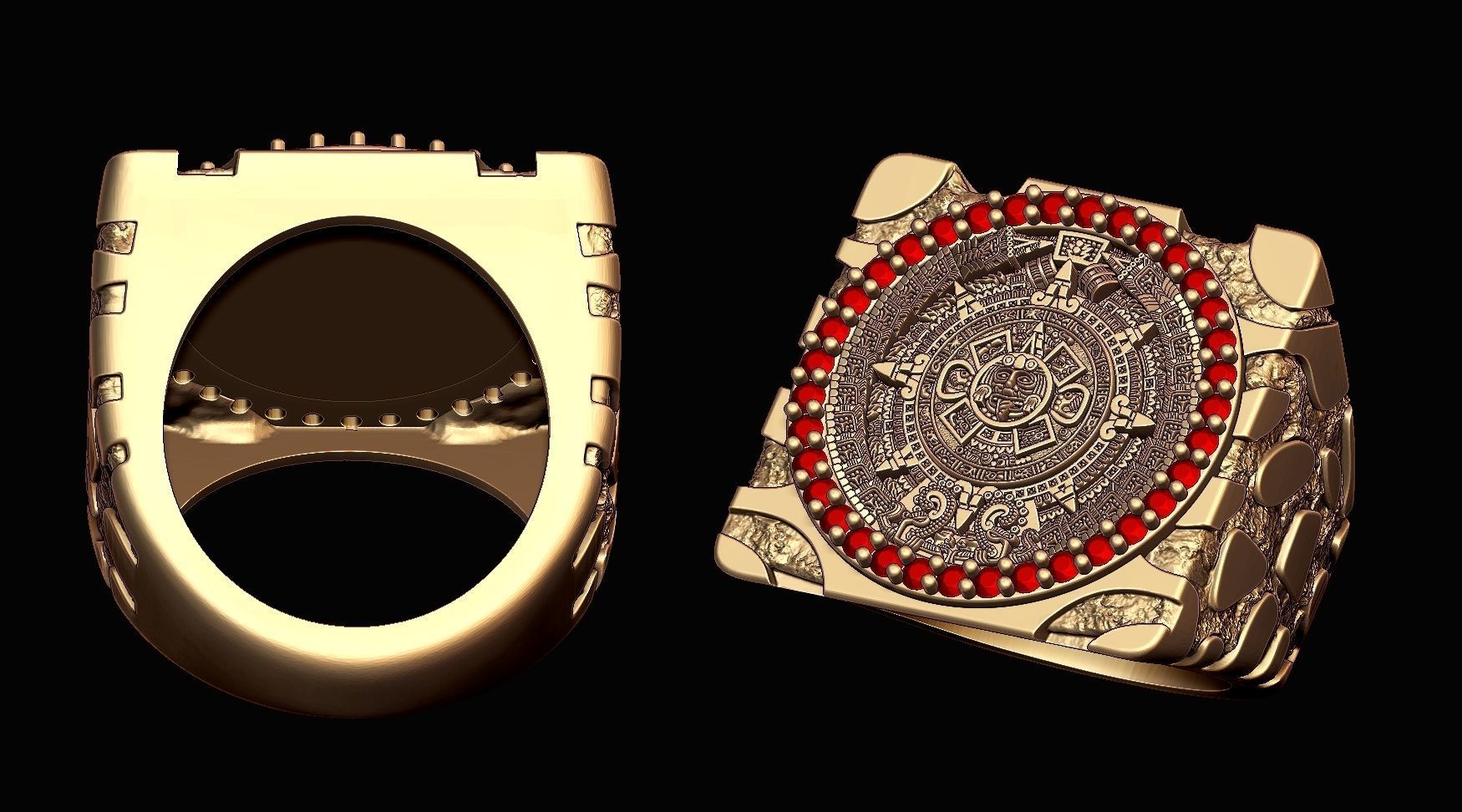 Mayan Calendar Nugget Gold Ring  3D print model_3