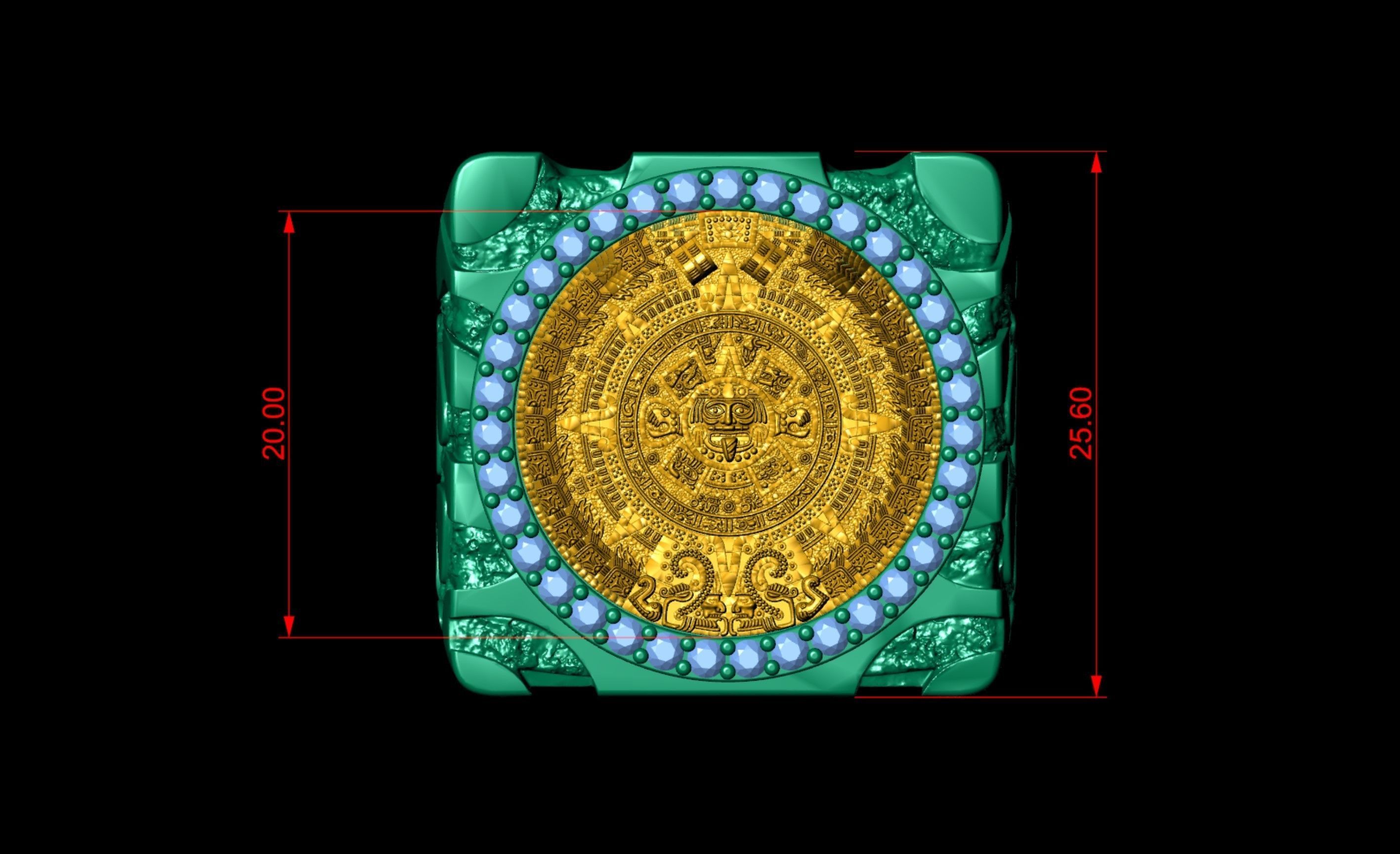 Mayan Calendar Nugget Gold Ring  3D print model_7