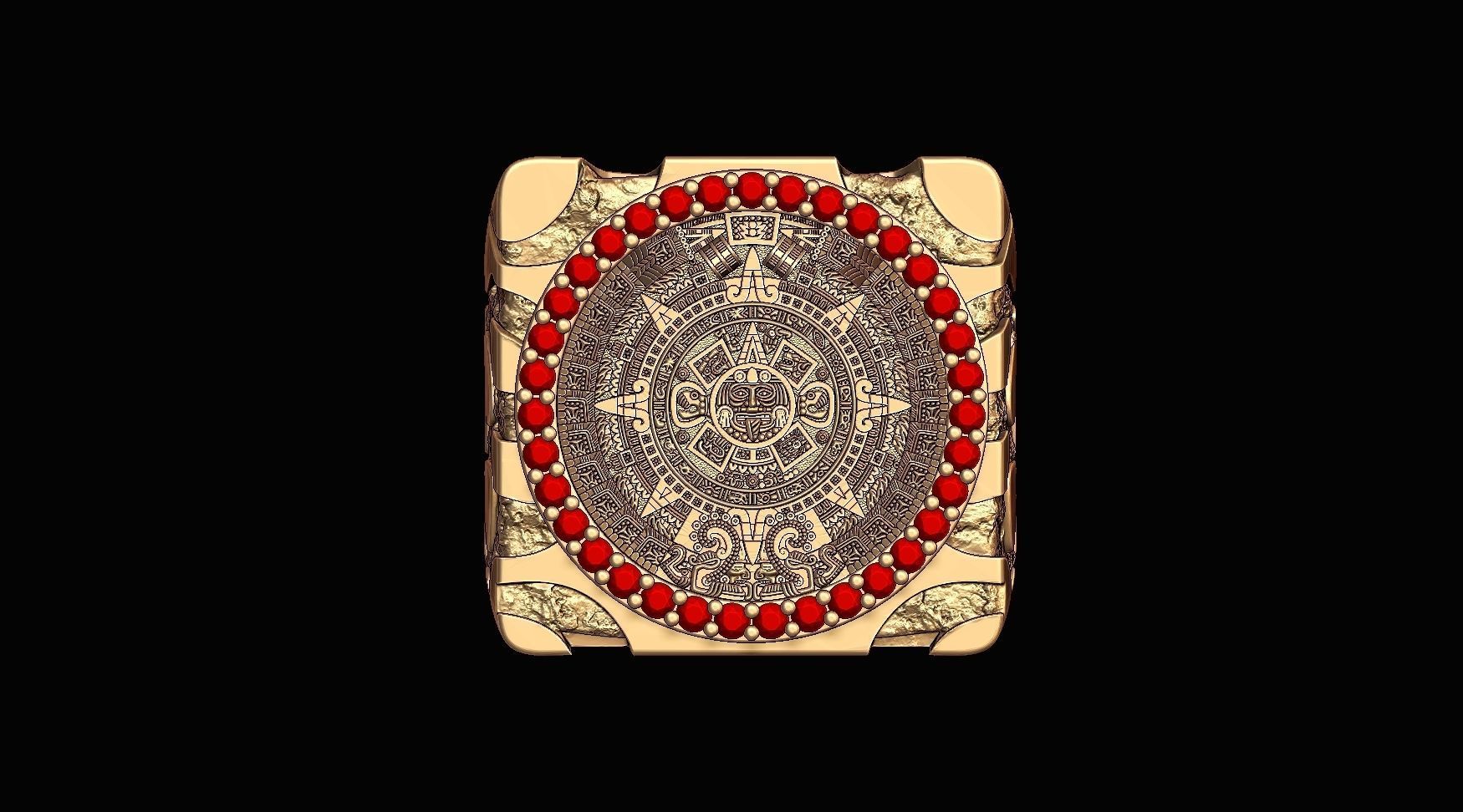 Mayan Calendar Nugget Gold Ring  3D print model_1