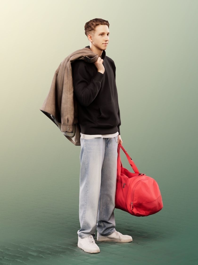 Max 13123 - Standing Casual Young Man With Bag Low-poly 3D model_3