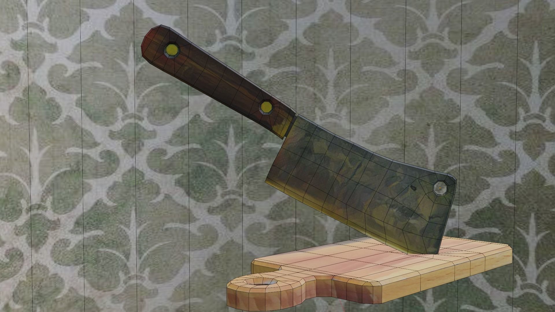 Vintage Butcher Knife Low-poly 3D model_2