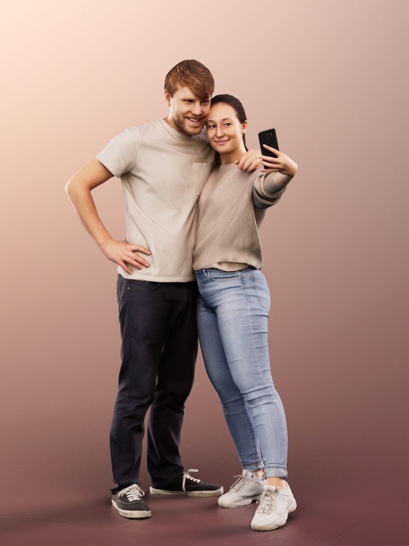 Silas Noelle 12856 - Standing Casual Couple Taking Selfie Low-poly 3D model_2