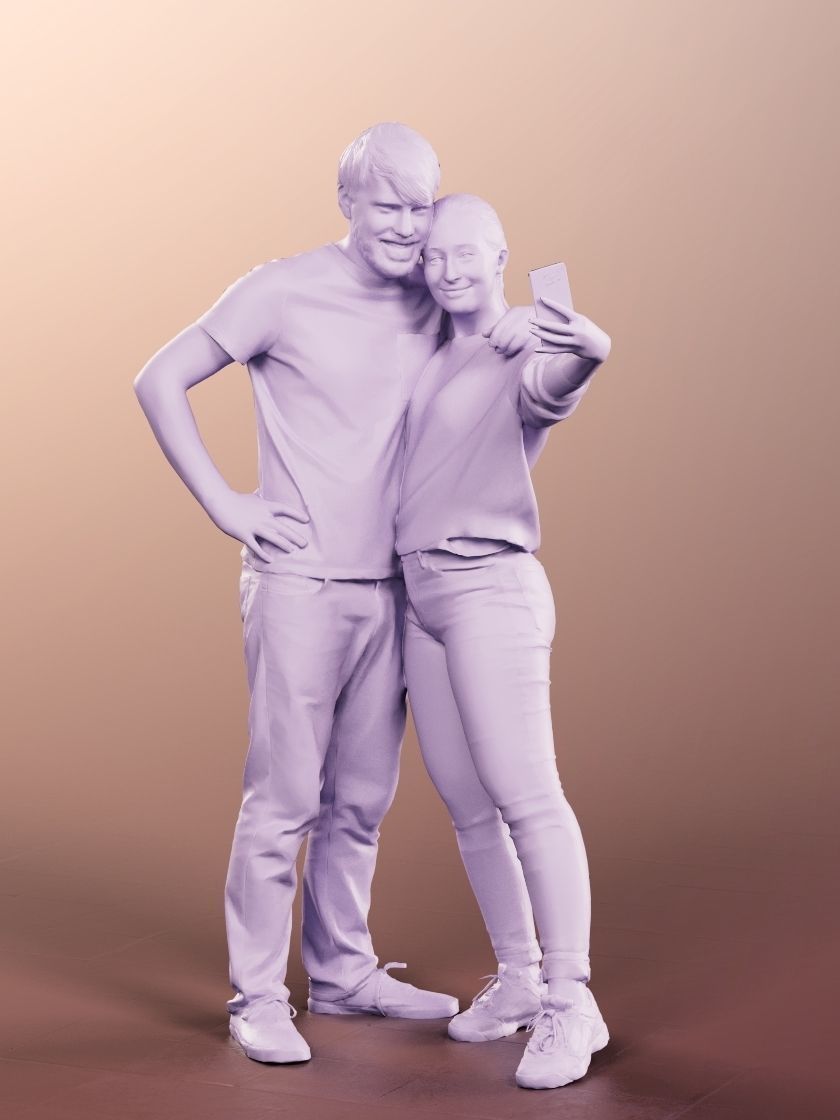 Silas Noelle 12856 - Standing Casual Couple Taking Selfie Low-poly 3D model_4