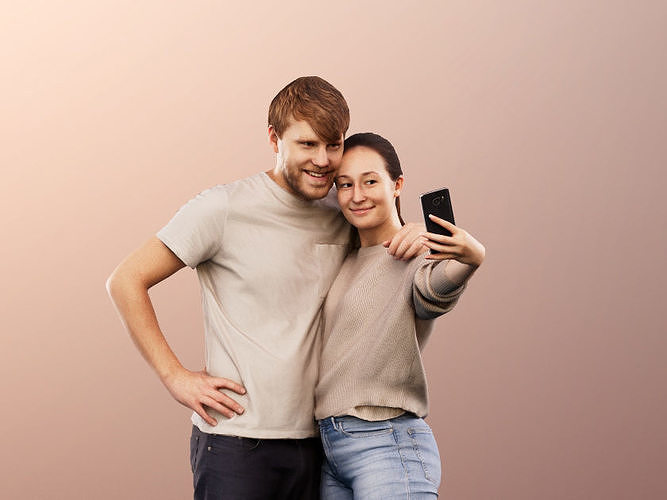 Silas Noelle 12856 - Standing Casual Couple Taking Selfie Low-poly 3D model