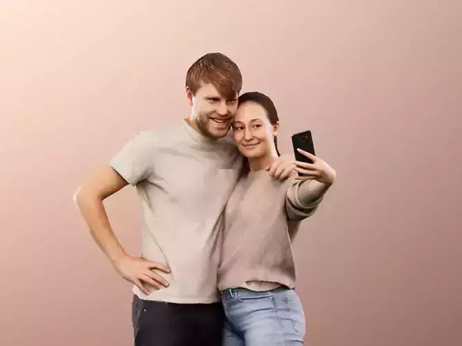 Silas Noelle 12856 - Standing Casual Couple Taking Selfie Low-poly 3D model
