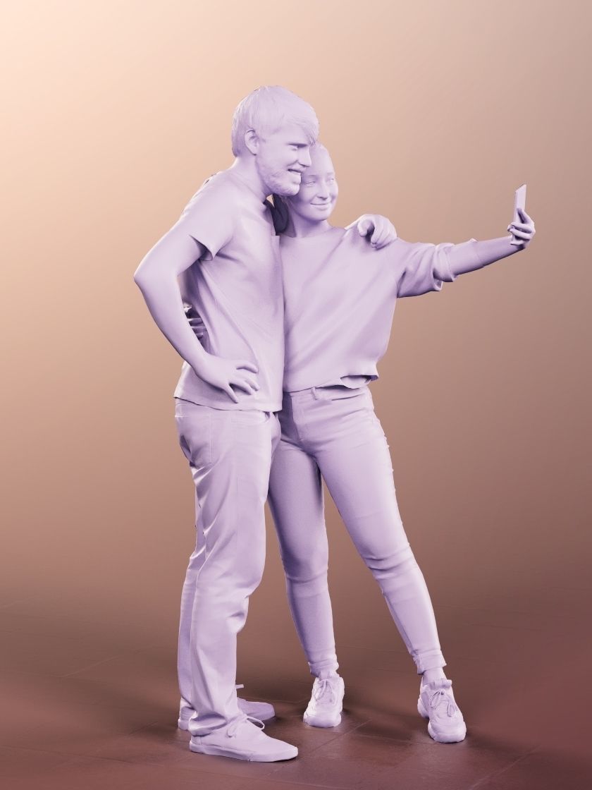 Silas Noelle 12856 - Standing Casual Couple Taking Selfie Low-poly 3D model_5