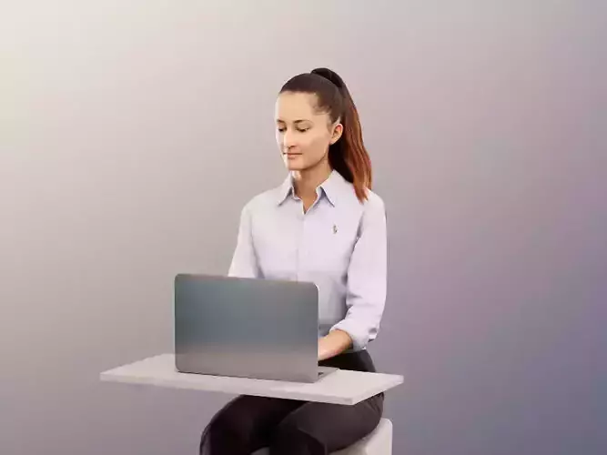 Katy 12849 - Sitting Woman Working On Laptop