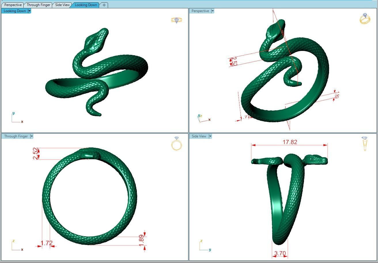 Ring298 snake ring gold 3D print model_5