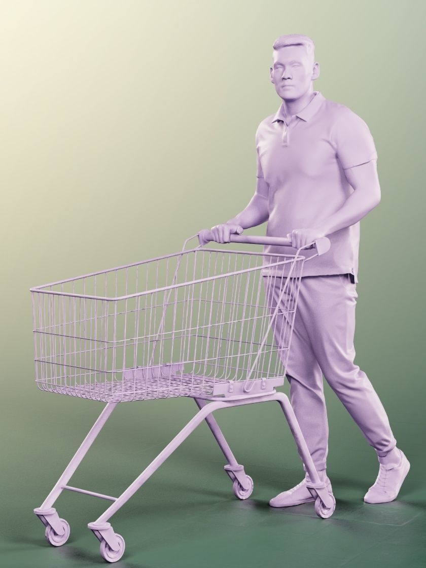 Karl 12697 - Casual Asian Man With Shoppingcart Low-poly 3D model_5