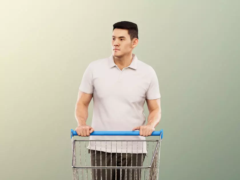 Karl 12697 - Casual Asian Man With Shoppingcart Low-poly 3D model_0