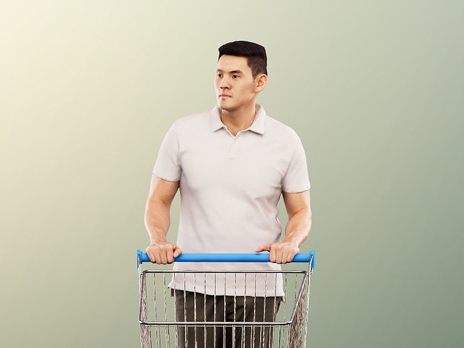 Karl 12697 - Casual Asian Man With Shoppingcart Low-poly 3D model