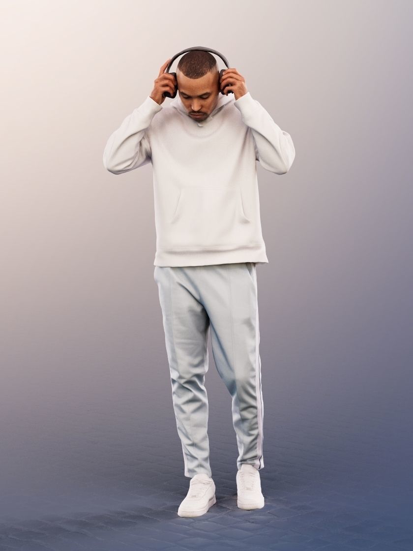 Jonny 12675 - Standing Casual Man With Headphones Low-poly 3D model_2