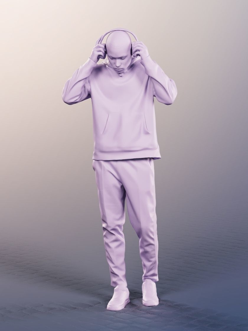 Jonny 12675 - Standing Casual Man With Headphones Low-poly 3D model_4