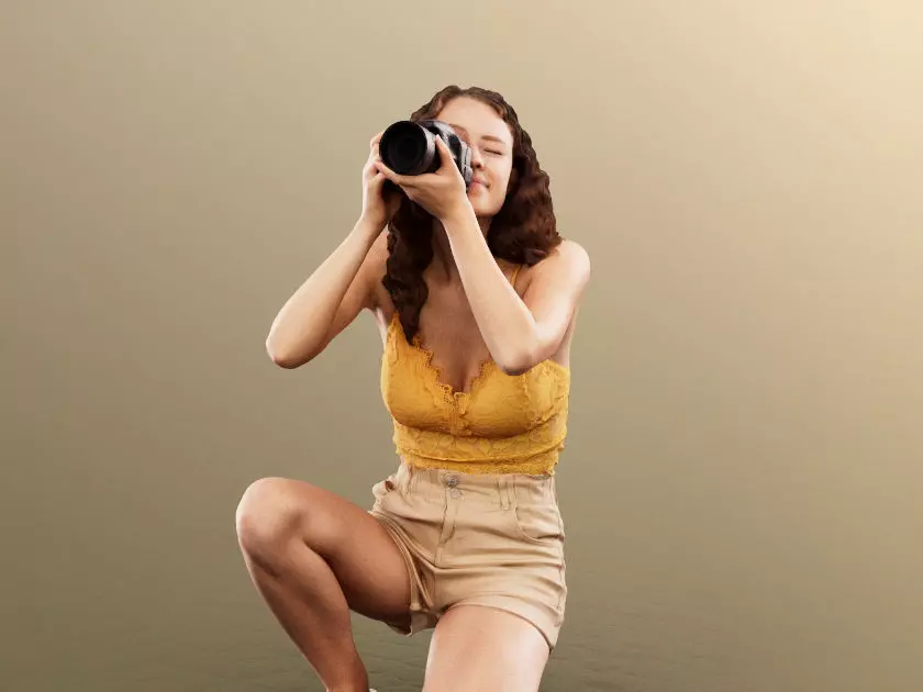 Nancy 12581 - Young Woman Taking Photo Summer Outfit Low-poly 3D model_0