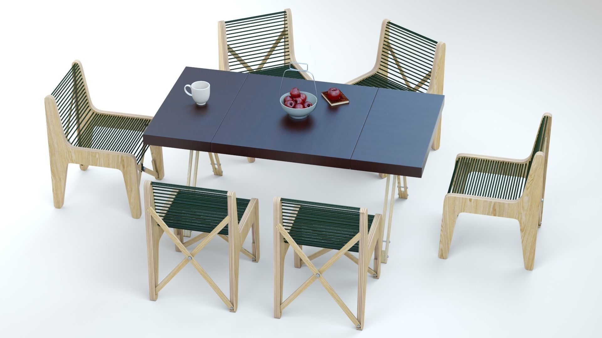 Collapsible  Wood Chair and Table 3D model_3