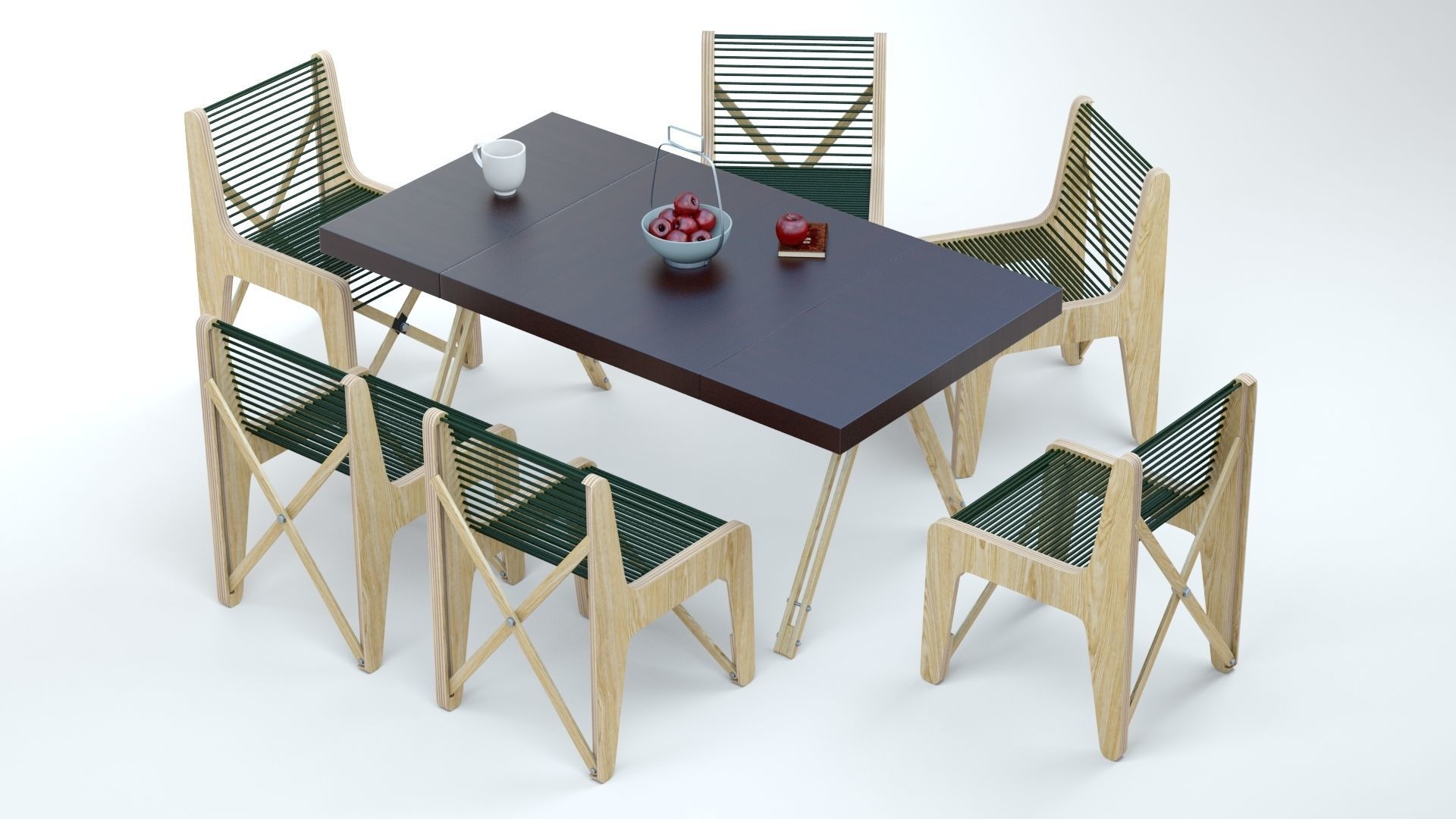 Collapsible  Wood Chair and Table 3D model_2