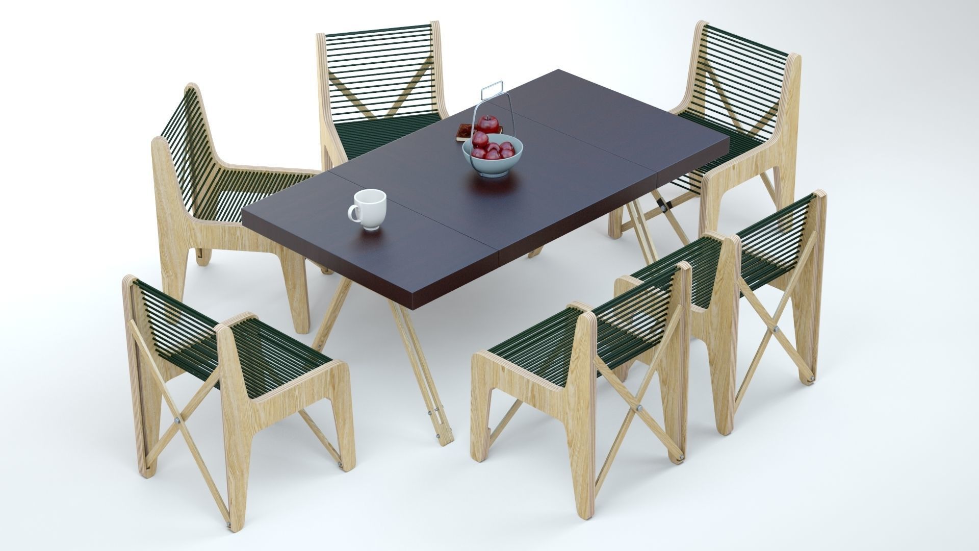 Collapsible  Wood Chair and Table 3D model_4