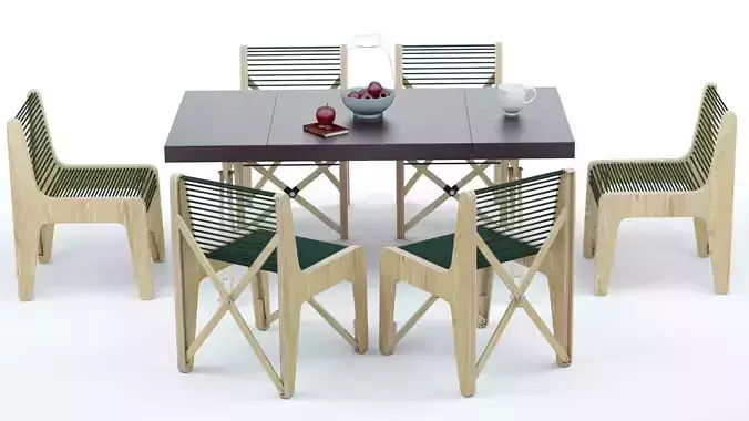 Collapsible  Wood Chair and Table 3D model