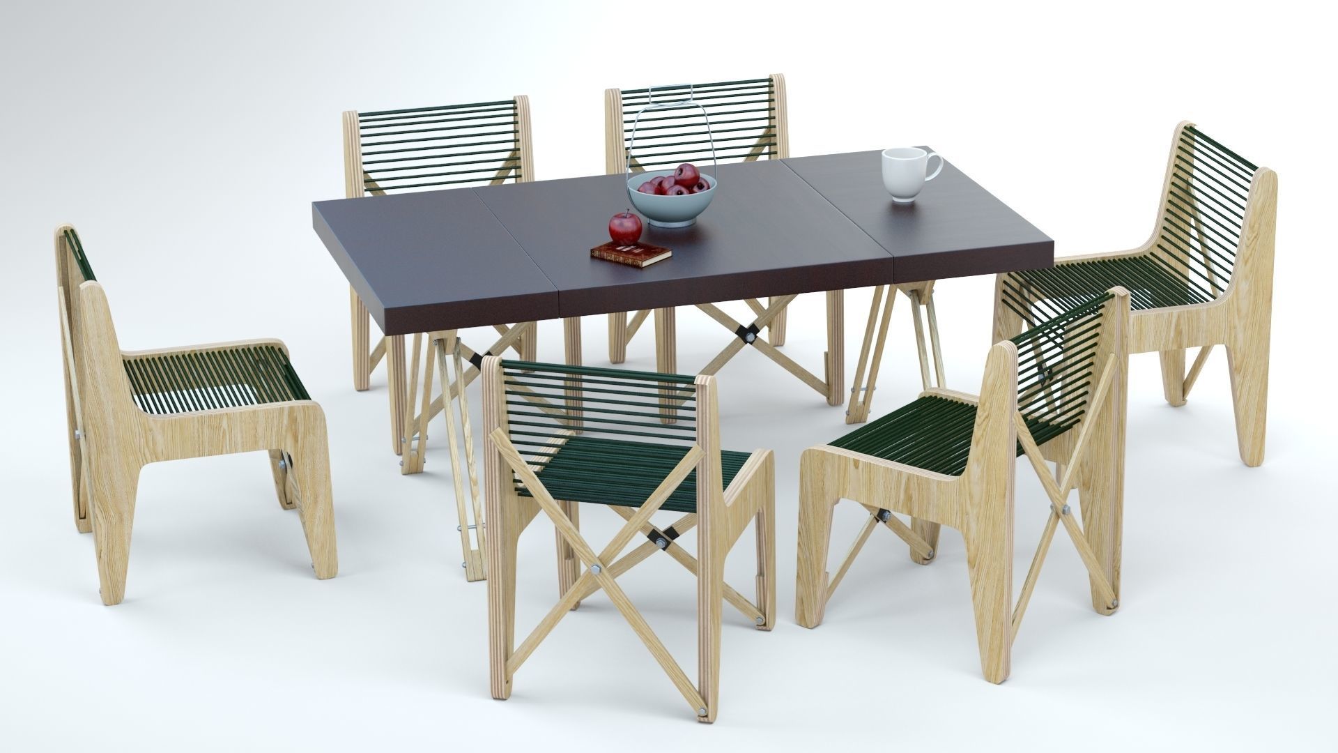 Collapsible  Wood Chair and Table 3D model_1