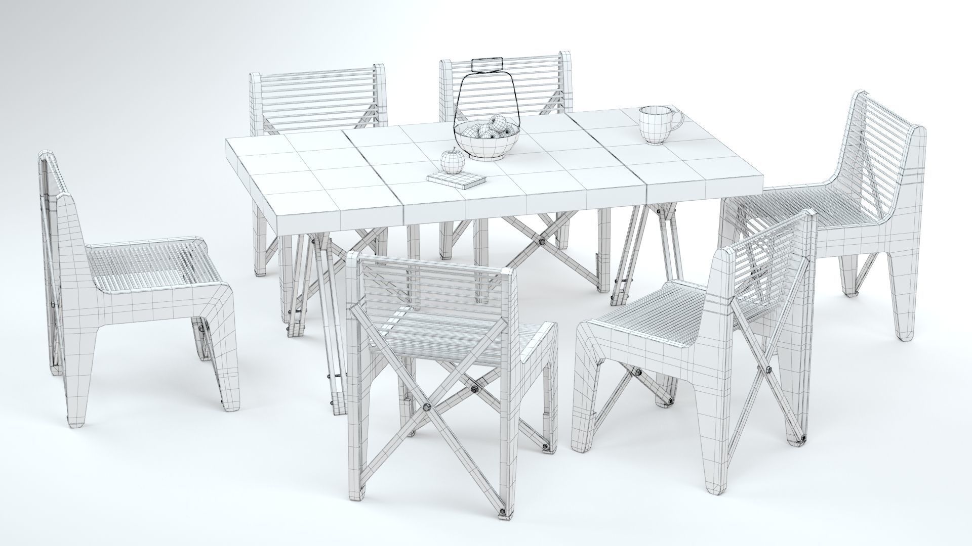 Collapsible  Wood Chair and Table 3D model_25