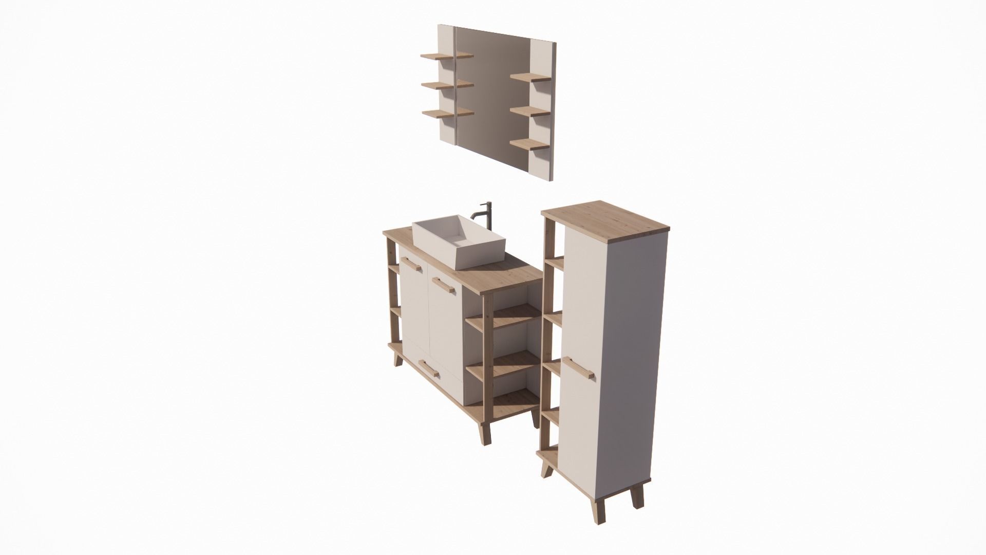 minimalist wardrobe model with glass and sink 3D model_1
