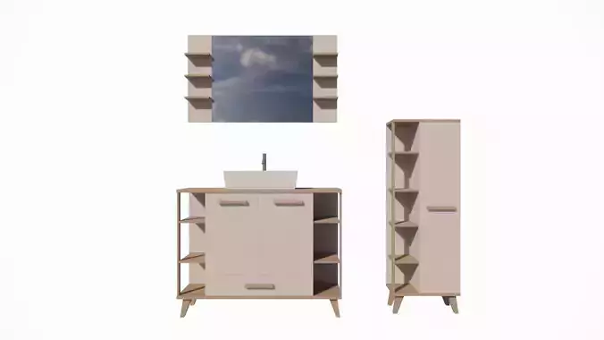 minimalist wardrobe model with glass and sink 3D model