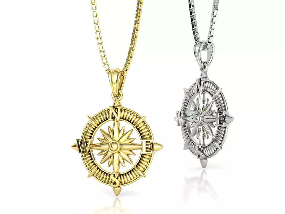 Travel Compass Necklace 23mm Sailor Wind Rose Pendant 3dmodel 3D print model