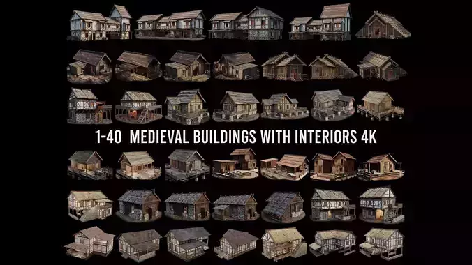 1 - 40 OLD MEDIEVAL BUILDINGS PACK 4K Textures GameReady Low-poly 3D model